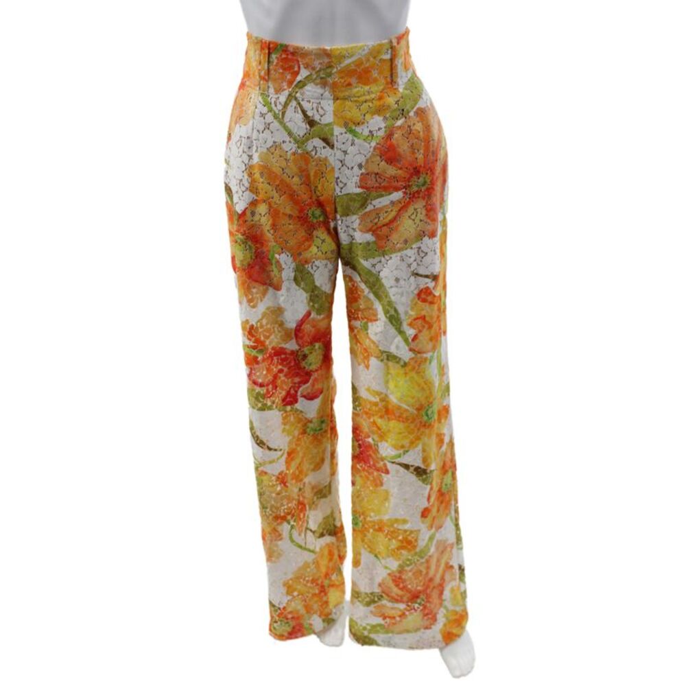 Sara Roka Women Dress Pants Multicolor Floral 64% Cotton Zip Size 40